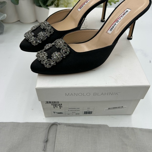 Manolo Blahnik Black Embellished Women's Mules size 38.5 made in Italy - Picture 6 of 9